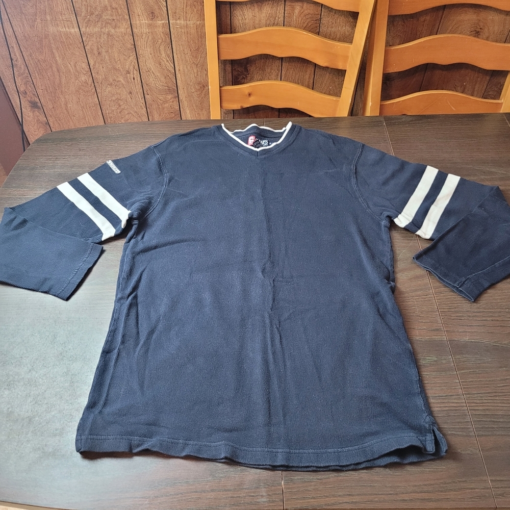 Chaps Ralph Lauren Long Sleeve Blue and White V neck sweater